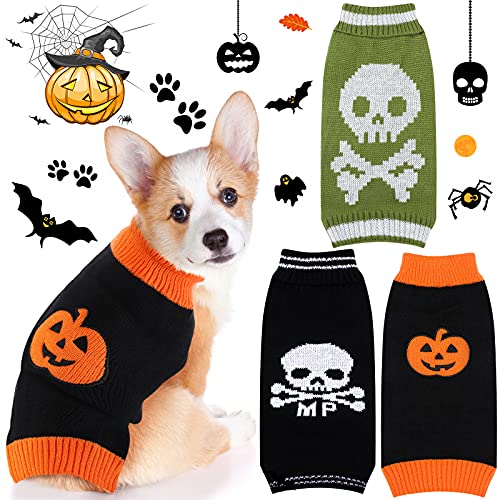 3 Pieces Halloween Dog Sweater Warm Pumpkin Skull Dog Sweater Autumn Winter Pet Clothes Apparel for Cat Halloween Holiday Party(Medium)