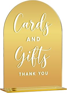 Gold Wedding Table Signs Decor Bridal Shower Engagement Party Decorations Gifts for Couples Wedding Reception Engagement Centerpiece Table Decorations Cards and Gifts Arched Acrylic Signs With Stand