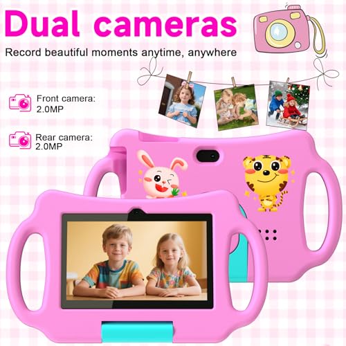 Image of Vyrolina Kids Tablet 7 Inch 4GB RAM 32GB Memory, Lightweight Shockproof Case,Long Battery Life, Parental Control, WiFi Dual Camera for Kids Ages 3-7, Nice Present Gift (Pink)