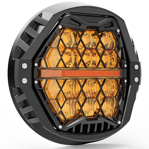 Image of DOT Approved 1000% Bright 120W 7'' Motorcycles LED Headlight with Amber Lens DRL Compatible with Road King Road Glide Street Glide Electra Glide Ultra Limited Heritage Softail Fat Boy Yamaha