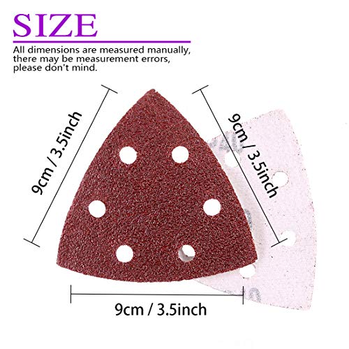 Swpeet 50 Stück 90 mm 8,9 cm Dreiecksschleifer, 6 Löcher, Detailschleifer, Schleifpapier, Klett-Schleifpapier, verschiedene Körnungen 40/60/80/120/180/240/400/600/800/1000