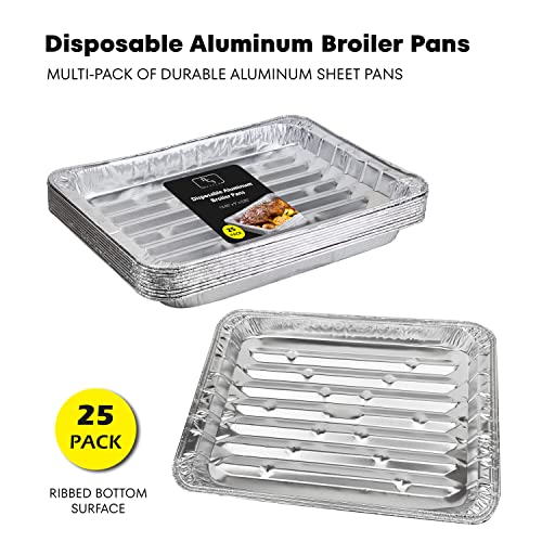 Dcs Deals Pack Of 25 Disposable Aluminum Broiler Pans – Good For Bbq, Grill Trays – Multi-Pack Of Durable Aluminum Sheet Pans – Ribbed Bottom Surface - 13.40" X 9" X 0.85" #TOP3