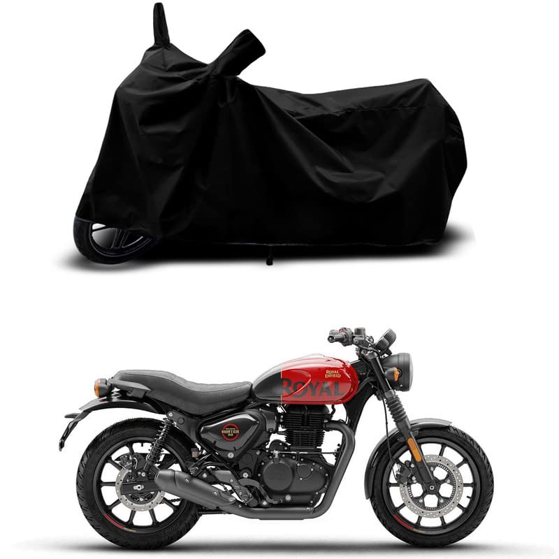 HEDWING Bike Body Cover Compatible for Royal Enfie Hunter 350 Metro Water Resistant Dustproof/Indoor/Outdoor and Parking with All Varients Full Body Protection(Colour-Black)