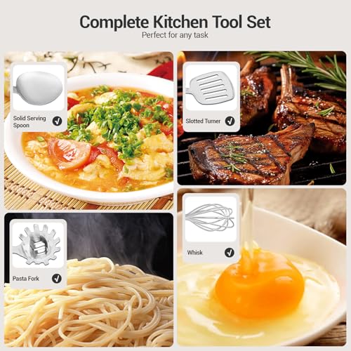 10 PCS Cooking Utensils Set, Stainless Steel Cookware Set With Heat Resistant PP Handle Kitchen Cooking Tools Durable Metal Gadgets Serving Utensils Spoon, Whisk, Ladle - Image 6