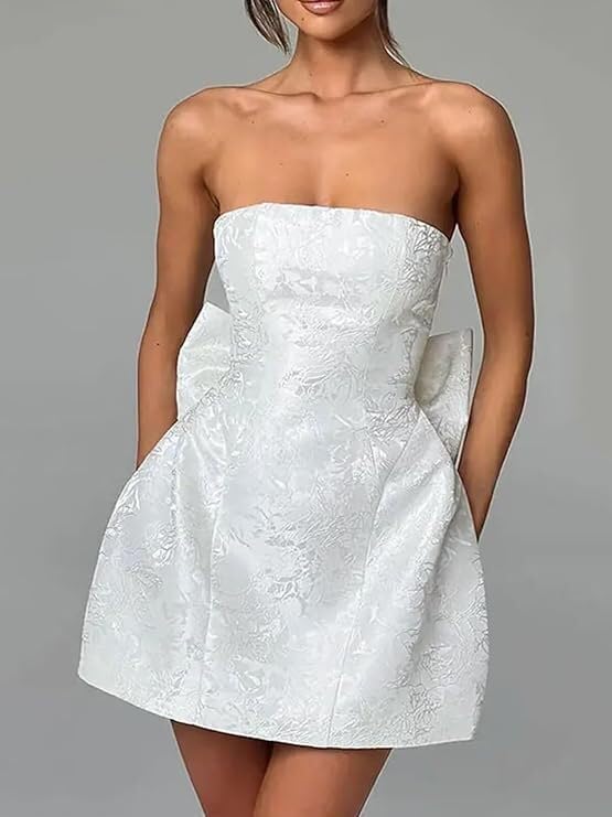 Short Satin Strapless Homecoming Dresses for Teens Embroidery Mini Prom Dress Cocktail Party Dress with Bow3