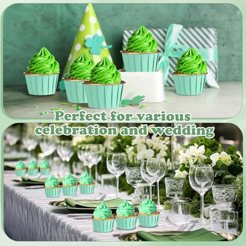 Image of 300 Pack Green Gold Cupcake Liners Bulk Disposable Foil Muffin Cup