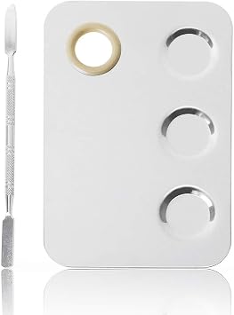 Makeup Palette 6x4inch Stainless Steel 3-well Nail-art Cosmetic Artist Mixing Palette with Spatula Tool for Mixing Foundation Silver