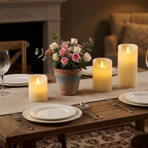 Image of LTETTES Flameless Frosted Plastic Pillar LED Candles| 2 AA Battery Operated | Decorative Candles for Home Decor, Party & Indoor Outdoor Use | Set of 3 with Remote