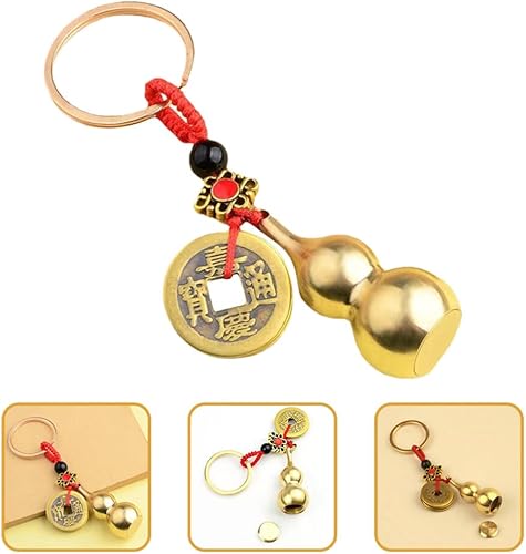 Miniatura 5 de Llavero chino de Wu con diseño de calabaza Wu Lu, 4 piezas, Feng Shui, moneda, llavero de calabash, colgante de calabash, llavero para buena suerte,