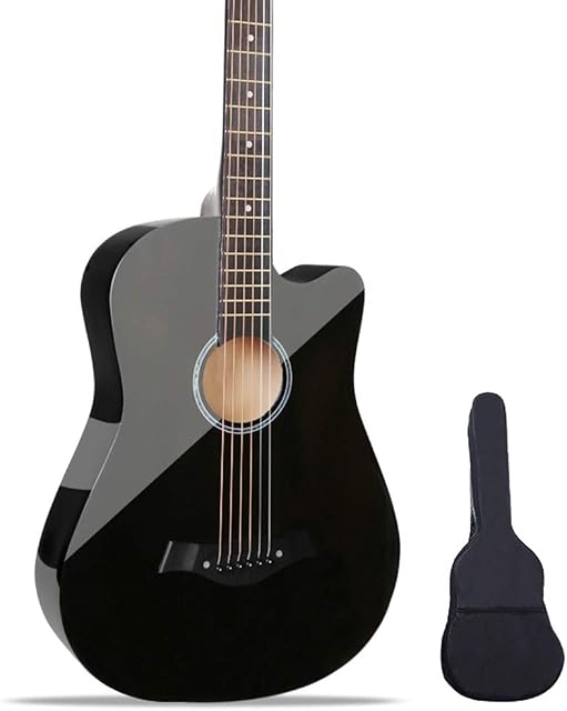 38 Inches Classical Steel Strings Guitar Cutaway Beginner Kit With Waterproof Bag, Steel Strings Strap For Boys And Girls, 8 Colors (Color : Black)