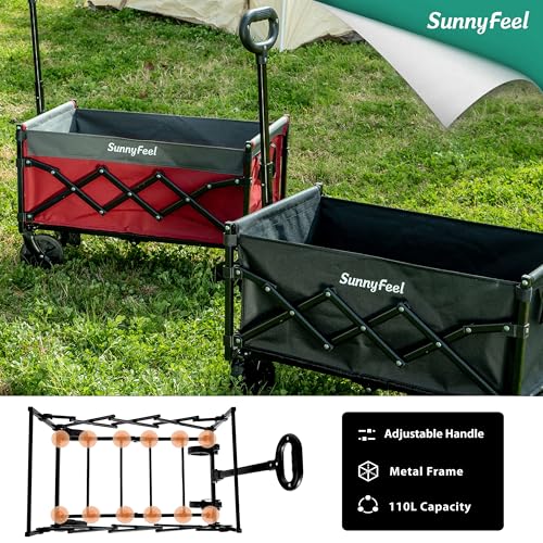 SUNNYFEEL 330lbs Wagons Carts Foldable,Heavy Duty Collapsible Folding Wagon Carts with Wheels,Lightweight Fold Up Wagon Cart for Outdoor Camping Shopping Sports Beach Garden Grocery - Thumbnail 5