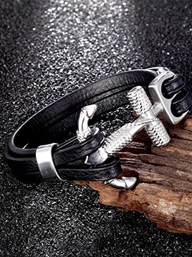 Haquil Rope Anchor Black Leather Bracelet For Men #TOP2