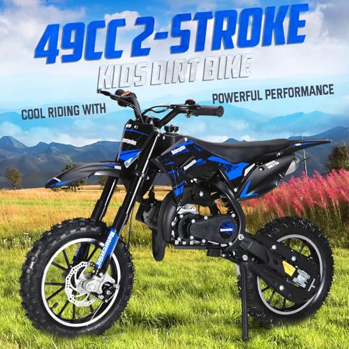 Image of 2026 New 50cc Dirt Bike for Kids 2-Stroke, Toddler Gas Powered Mini Bike with Front Rear Disc Brakes, Speeds up to 40KM /H, Gas Motorcycle for Children, Ideal Gifts for Boys Girls, Blue (Blue)