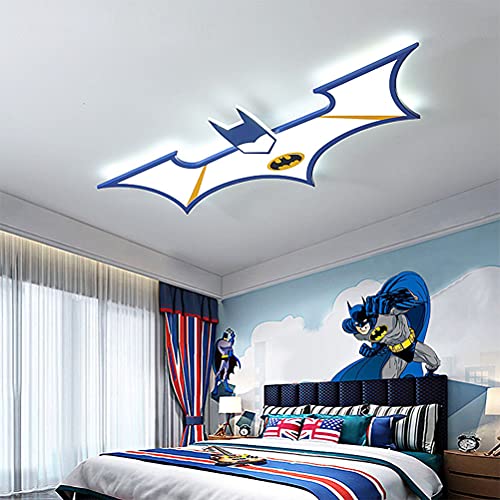 Preisvergleich Produktbild Kinderzimmer Deckenleuchte LED Moderne Cartoon Batman Design Deckenlampe Dimmbare Kinder Schlafzimmerlampe Kinderaugen Schutz Lampe Mit Fernbedienung Kronleuchter, für von Innenbeleuchtung,Blau