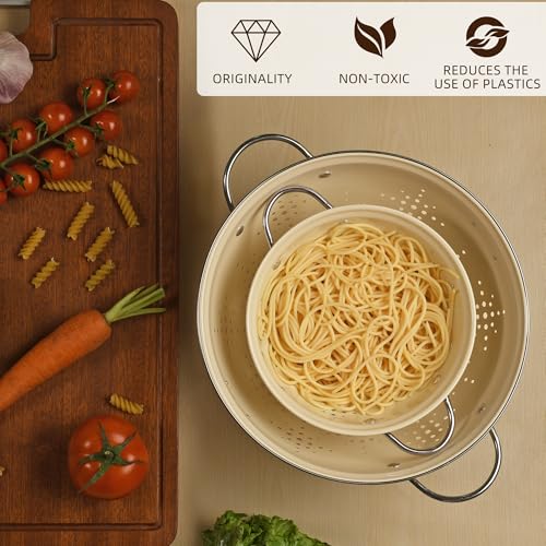 Metal Colander 2 Pack, Strainer Bowel with Handles 2Qt & 6Qt Powder Coated Solid Ring Base Heavey Duty Kitchen Drainer Basket for Pasta Veggies and Fruits,New Home Apartment Essentials (Almond Cream) by BeFare - Image 4