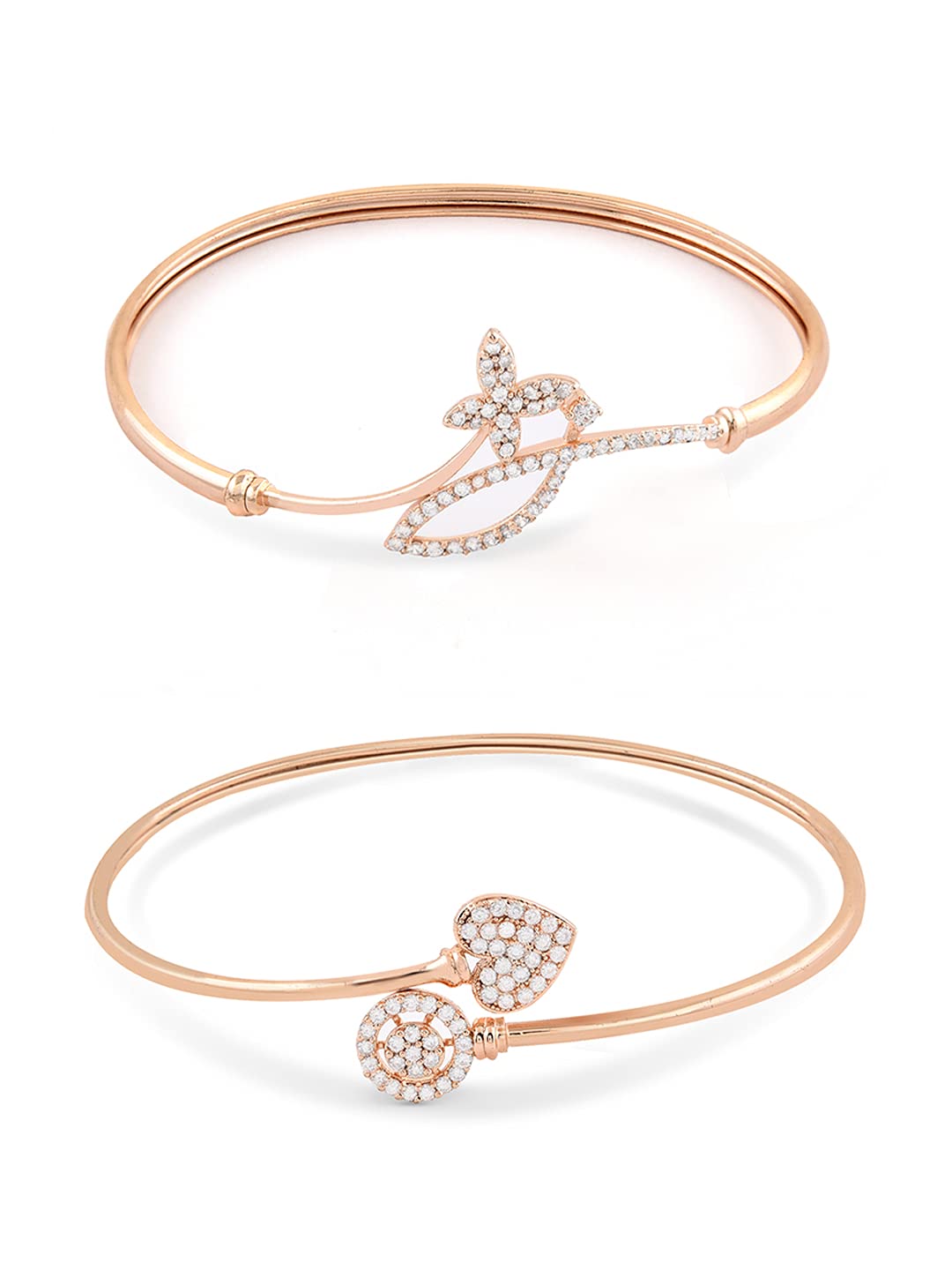 ZAVERI PEARLS Set of 2 Rose Gold Contemporary Cubic Zirconia Brass Kada Style