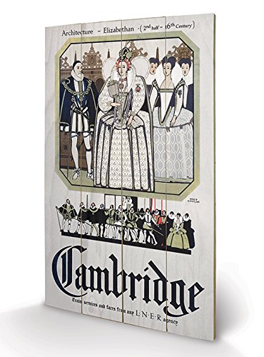 Pyramid International Cambridge Queen Elizabeth Wood Print, Multi-Colour, 40 x 59 x 1.3 cm