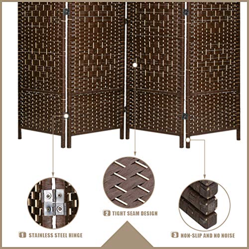 Vnewone 4 Panel Room Divider 6 ft. Tall Diamond Weave Fiber Privacy Screen Folding for Livingroom Bedroom, Brown - Thumbnail 4