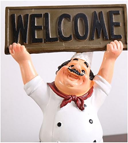 KiaoTime Chef Figurine with WELCOME Sign Board Plaque Home Kitchen Restaurant Decor 8"