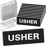 Sabary 10 Pcs Magnetic Usher Name Tag for Church Acrylic Usher Badge Name Tag with Magnet Reusable Badge Bulk for Uniform Clothes Church Gatherings, 1 x 3 Inch, Round Corners(Black White)
