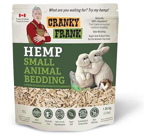 Cranky Frank Hemp Small Animal Bedding – 25L (7.5 lbs) – Ultra Absorbent, Odor Blocking, Dust-Free, Hypoallergenic, Biodegradable Bedding for Rabbits, Guinea Pigs, Hamsters & More