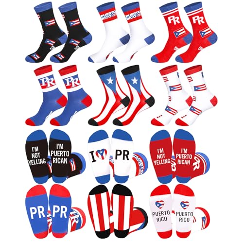 Mepase 6 Pairs Puerto Rico Themed Crew Socks for Women Men American City Puerto Rico Traveler Souvenir Noche De San Juan Gift(National Flag Theme)