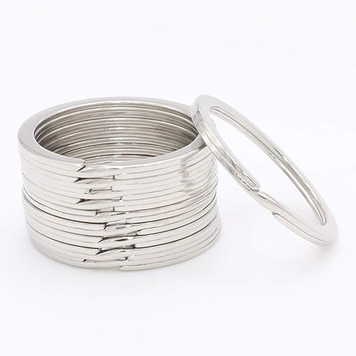 Miniatura 3 de Llavero de acero inoxidable con división plana para llaves con lazo, accesorio para llaveros, paquete de 20, plateado