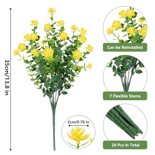 Image of Bassion Artificial Flowers for Outdoors Decoration UV Resistant, Yellow | faux plants, fake plastic eucalyptus, greenery stems, indoor outdoor use, Garden fence patio window box porch planter decor