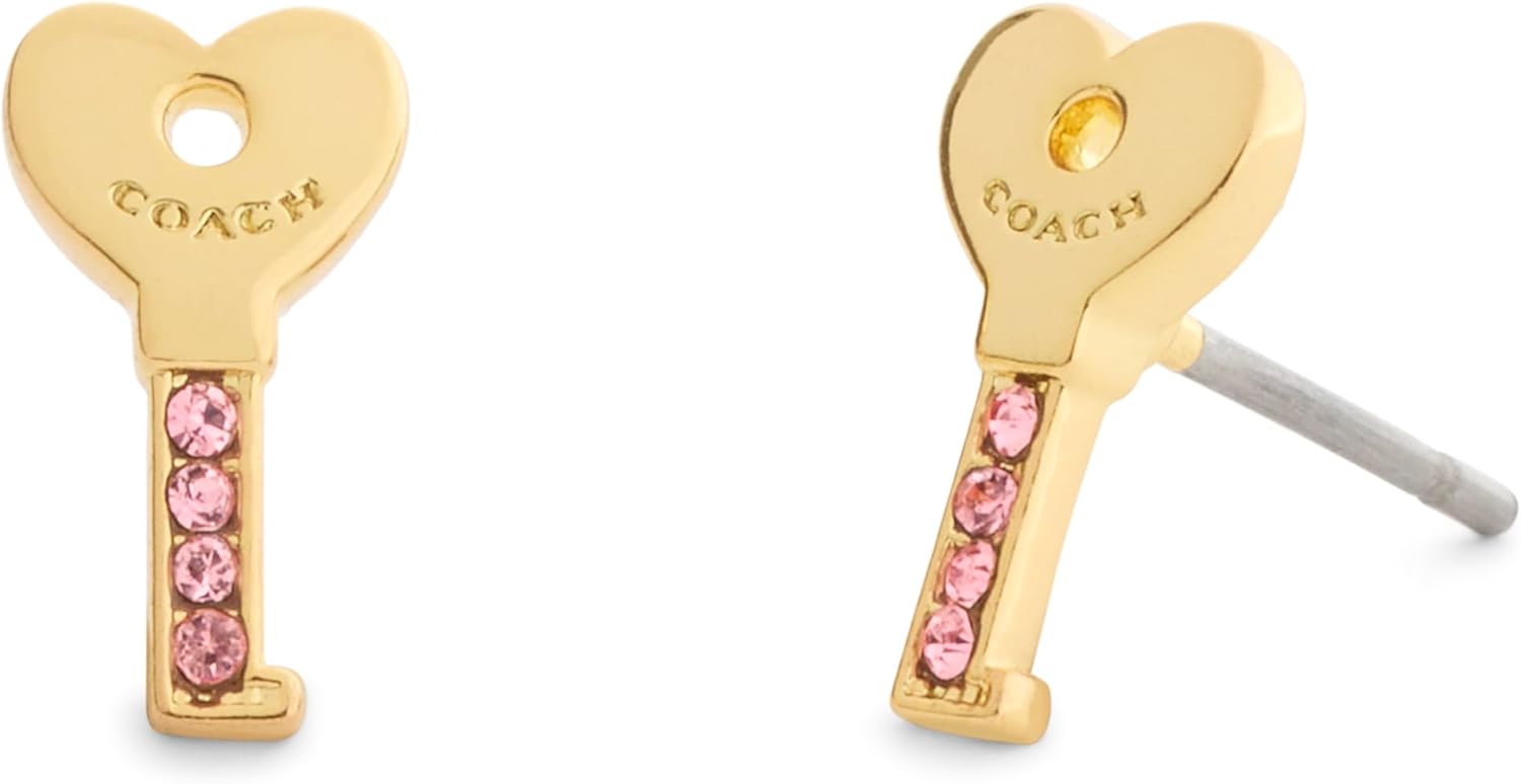 COACH Jewelry Women's Charming Charms Signature Heart Key Stud Earrings