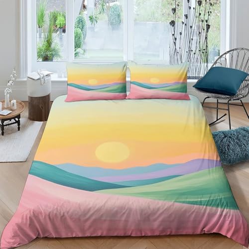 Parure de lit paysage couchant en microfibre douce 135x200