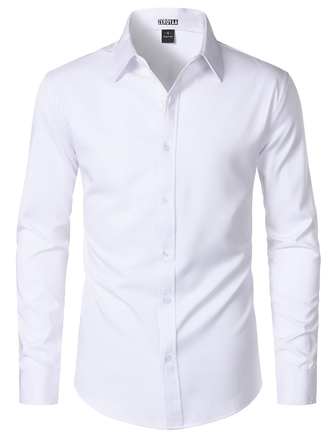 ZEROYAA Camisa social masculina de manga comprida sem rugas, casual, moderna, caimento justo, abotoada, para casamento e escritório