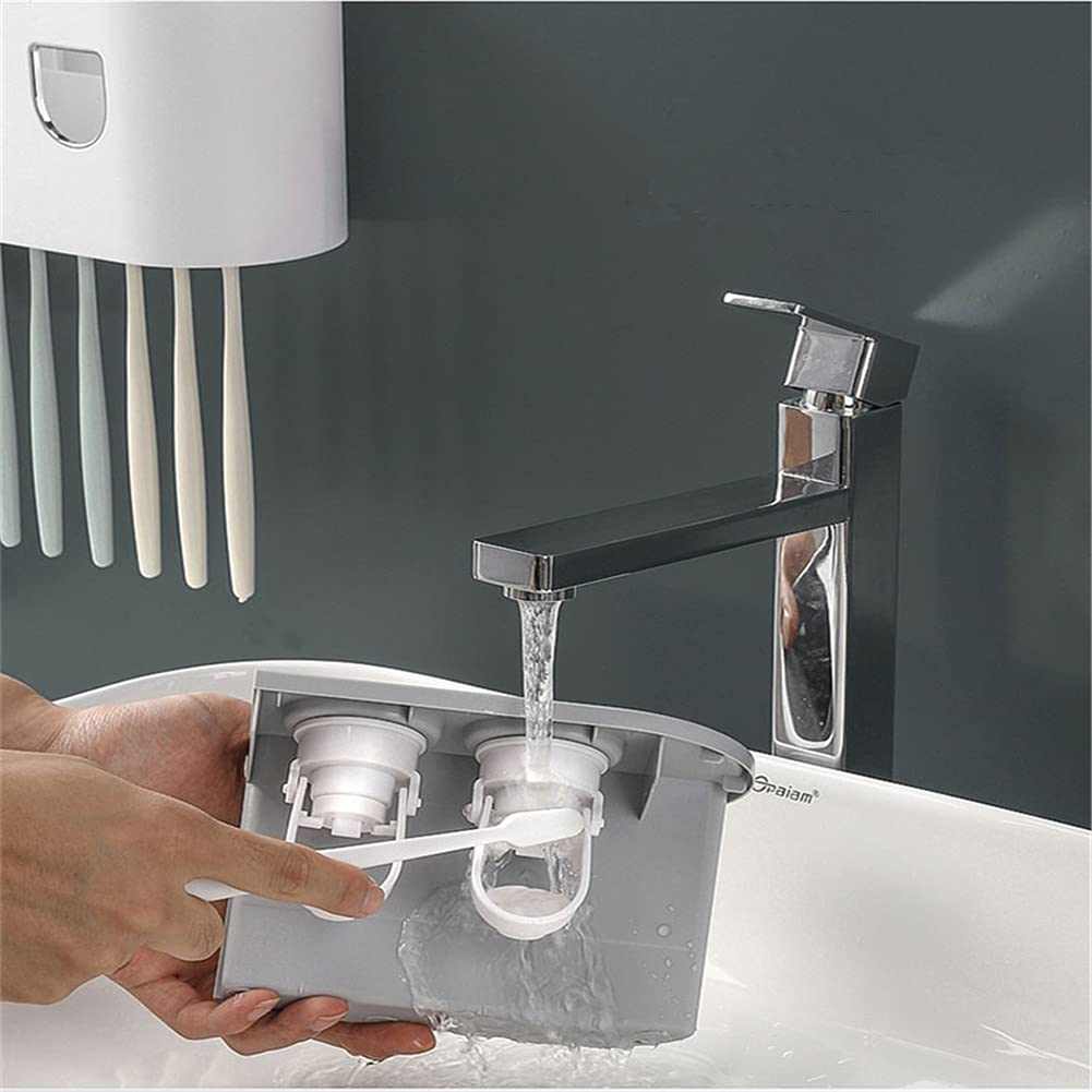 Kit de soporte de cepillo de dientes montado en la pared con doble dispensador automático de pasta de dientes para baño y inodoro, soporte de cepillo de dientes de ducha con taza (gris)