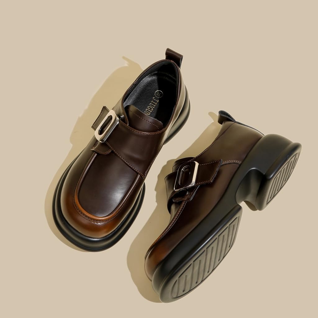 [SEINIES] ローファー 太ヒール ラウンドトゥ バックル 金具 チャンキー 安定感 歩きやすい レディース クラシカル ブラ