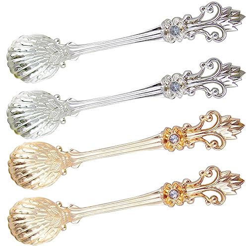 4pcs Flower Coffee Spoon, Espresso Spoons Set Aluminum Alloy Coffee Teaspoon Sugar Spoon Tea Spoon Stirring Spoon Dessert Spoons with Vintage Style Handle for Home Kitchen Use