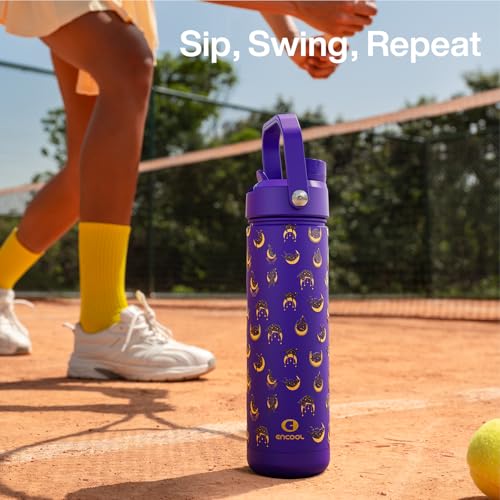 Image of ENCOOL Insulated Water Bottle with Straw Stainless Steel Water Bottle, Leak-Proof, BPA-Free, Double Wall Vacuum Keeps Cold for 24 Hours for Sports, Travel, School (26 oz, Moonlit Cat)