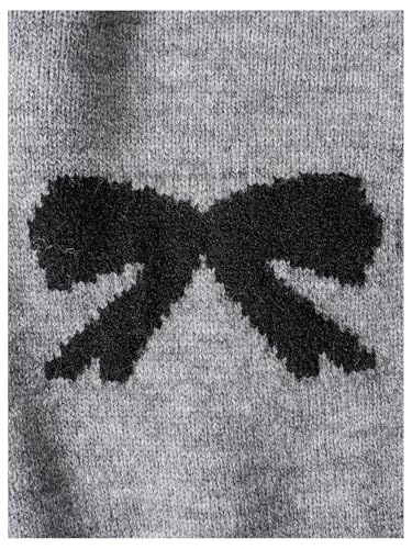 Image of BEAUDRM Girl's Cute Bow Sweater Crew Neck Long Sleeve Drop Shoulder Loose Pullover Tops