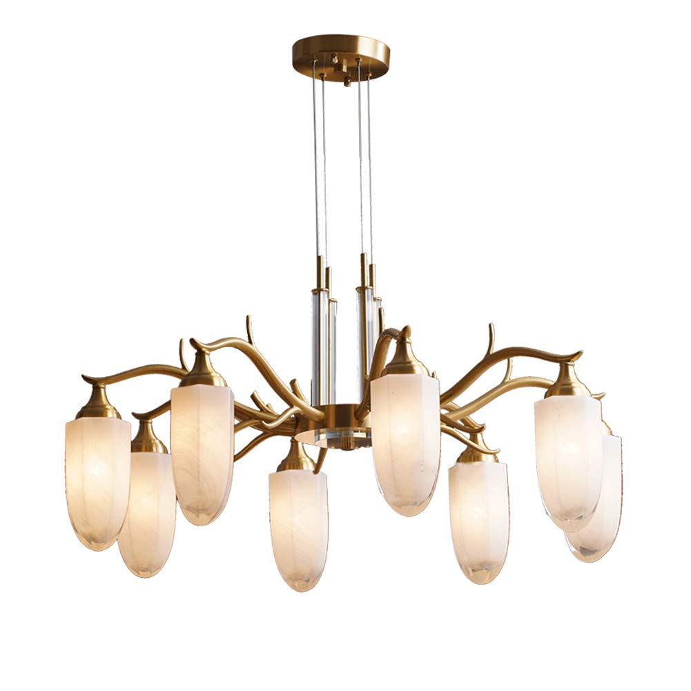 Salon Salle à Manger Lampes De Chambre à Coucher,E14 Tout Cuivre Nordic Light Crystal Chandelier Lighting,Simple Moderne Branche Originale Italienne Pendant Lighting-Cuivre 8 têtes
