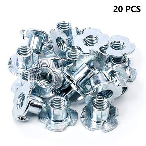 20 Pack M10 X 12mm T Nut 4 Prong Tee Blind Nuts Threaded Insert Clean Threads No Rust Carbon Steel Zinc Plated for Wood Rock Climbing Wall Holds Plywood Furniture Particle Board CNC Router - Image 3