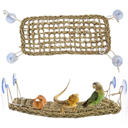 Image of Bird Seagrass Mat Bearded Dragon Hammock Reptile Bridge Hermit Crab Climbing Wall Lizard Lounger Natural Seagrass Woven Net Rat Cage Accessories Hamster Ladder 15.7 inchx 6.7 inch