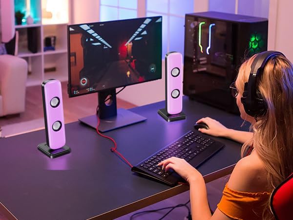 NJSJ Computer Speakers for Desktop, 20W Hi-Fi Stereo Gaming Speakers with Bluetooth & 3.5mm Aux-in Connection, Controllable RGB Lights, AC Adapter Powered PC Speakers for Laptop, Monitors, Phones, TV - Image 8