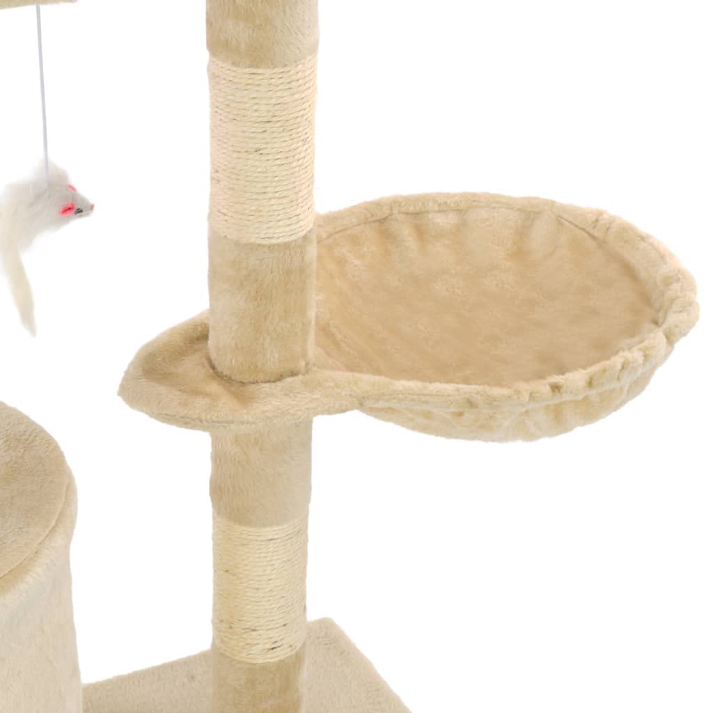 Árbol rascador para gatos de 138 cm, con columnas de sisal para gatos, torre de escalada estable con cueva, plataformas de observación y escalera, parque infantil para gatos, color beige