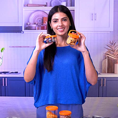 Image of GROB StackIt 4-Layer Stackable Snack Container with Handle | Airtight Food Storage Jar | Multipurpose Dry Fruit, Biscuit & Namkeen Box | BPA Free Plastic | Travel & Kitchen Storage (Pack 1)