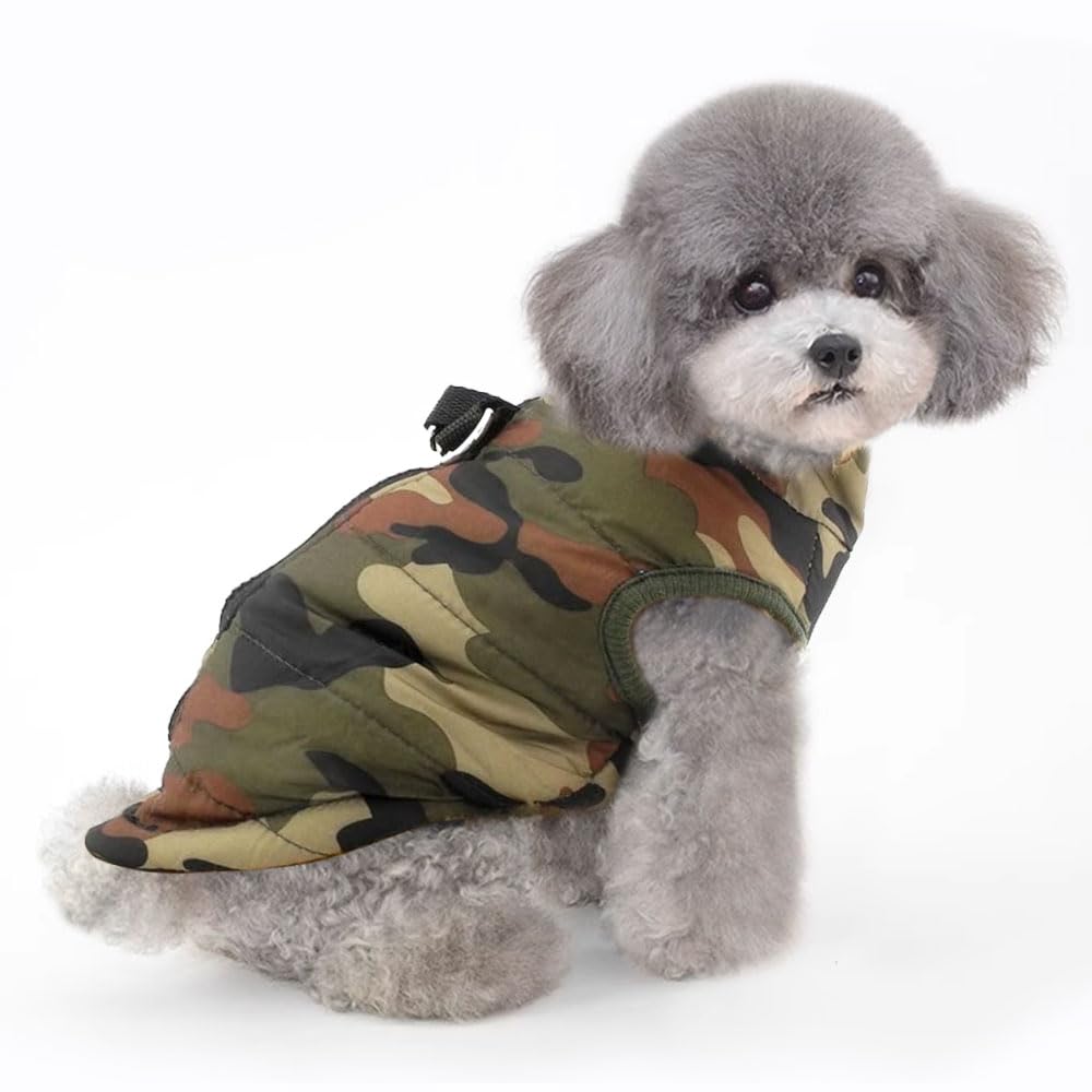 Voarge Giacca per animali domestici Cappotti caldi invernali per cani di piccola taglia gilet caldo con cerniera per cani Chihuahua Piccolo animale domestico inverno Gilet caldo (L, Camouflage)