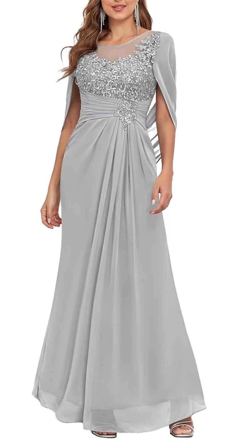 YIANN Lace Silver Mother of The Bride Dresses for Women 2024 Wedding Guest Sheath Formal Evening Gown UK14