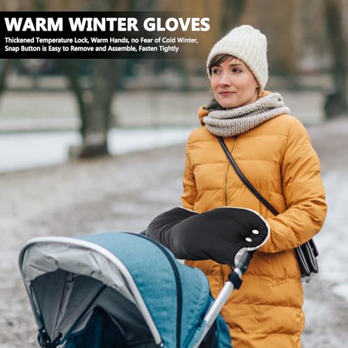 MTINRNI Handwärmer Kinderwagen,Handmuff für Kinderwagen,Kinderwagenmuff mit Warme Fleece,Wasserdicht und Winddicht,für Meisten Kinderwagen Buggys,Hält Die Hände im Winter Schön Warm.(B, Schwarz)