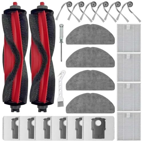APZOVO Zubehör für Roborock Q7 M5+ / Q7 L5+ Staubsauger 2 Hauptbürsten 4 HEPA-Filter 4 Wischtücher 6 Staubbeutel 6 Seitenbürsten