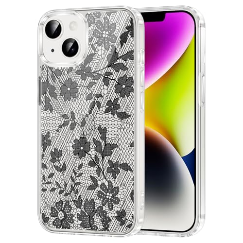 Coque transparente pour iPhone 14 motif floral esthétique antichoc