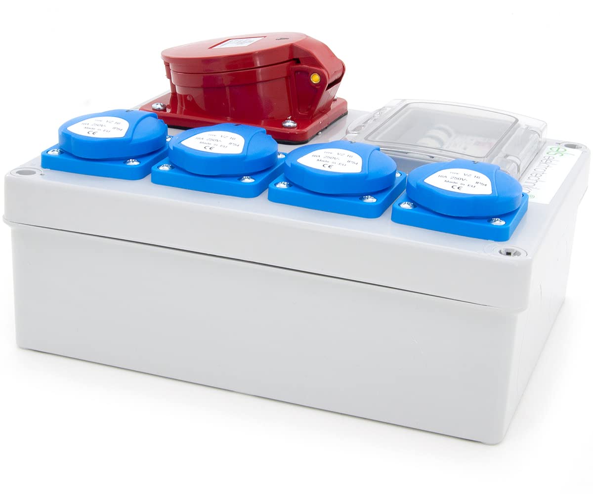ELS Elektrotechnika Distribuidor de corriente de construcción, distribuidor de pared, caja vacía, enchufe Schuko 4 x 230 V + LS C16 y 1 x CEE 32 A + LS C32 cableado, listo para conectar, taller,