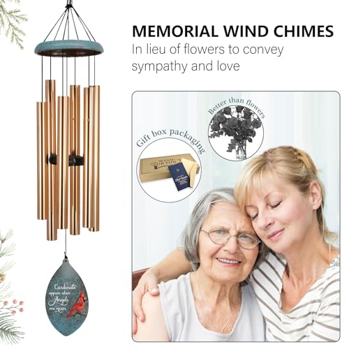 Image of ASTARIN Custom Cardinal Memorial Wind Chimes, 35 inch Sympathy Gifts Wind Chime for Loss of Mom Dad Sister Son, Personalized Name Date Bereavement Condolence Gift for Outside, Produced in Texas