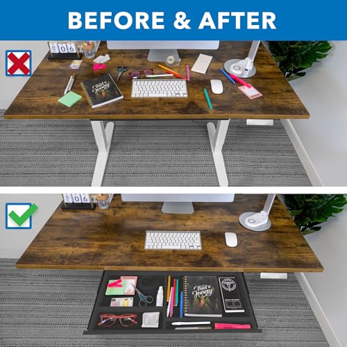 Image of Mount-It! Under Desk Drawer with 4 Compartments, Deep Low-Profile Slide-Out Storage Organizer, 25.8″ x 12.5″ x 1.6″, Smooth Glide Pull-Out Tray for Traditional & Single Motor Standing Desks, Black